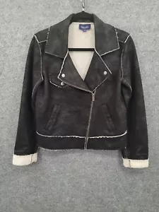 Splendid Suede Moto Jacket Women's Small Full Zip Cropped Black Cuffed Sleeves - Picture 1 of 12