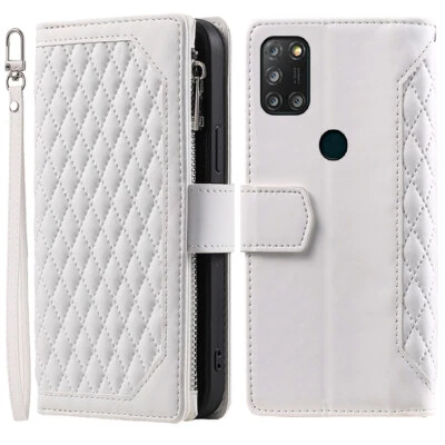 Estuche tipo billetera romboidal con cremallera de cuero de lujo para Alcatel 1B 2021 Foto 1 de 4