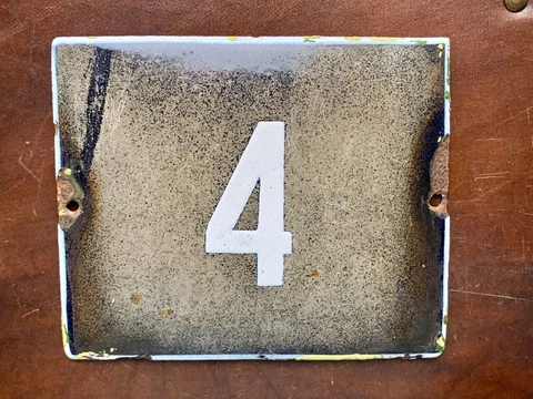 Number 4 Vintage Enamel House Numbers Made in Europe Room Hotel FREE POSTAGE Cover