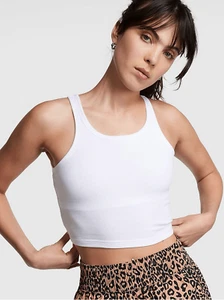 Camiseta sin mangas recortada acanalada blanca sin mangas PINK VICTORIA’S SECRET para mujer con Bui - Imagen 1 de 9
