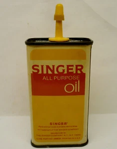 Vintage Pocket Size Tin Can Singer Sewing All Purpose Oil Handy Oiler Yellow - Picture 1 of 7