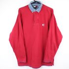 Tommy Hilfiger Polo Shirt Mens M Vintage 90s Denim Collar Long Sleeve Red