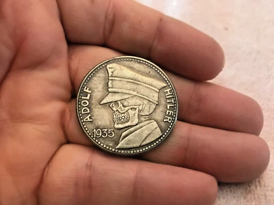 1935 5 REICHSMARK GERMAN FUHRER SKULL FACE WWII COMMEMORATIVE COIN - Image 1 of 4