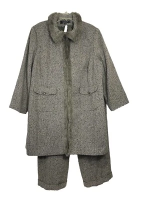 Traje Larry Levine Signature Chaqueta Larga 24w Mezcla de Lana Espiga Piel Sintética Nuevo Foto 1 de 4