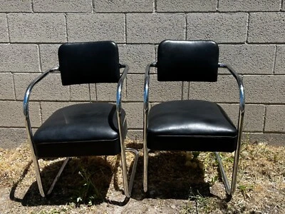 pair Kem Weber chairs 2 mcm black chrome vtg mid century modern - Image 1 of 4
