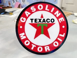 Handmade Vintage Style Texaco Gas Station Sign On 10”x5mm Gloss White Acrylic - Picture 1 of 4