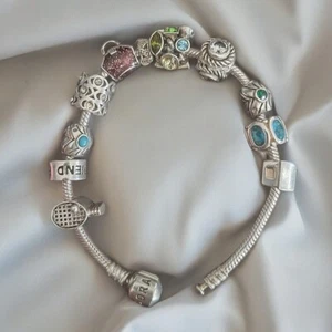 PANDORA 925 Sterling Silver Chamilia Charm Bracelet | 10 Charms | 7.5” | 54Gr - Picture 1 of 6