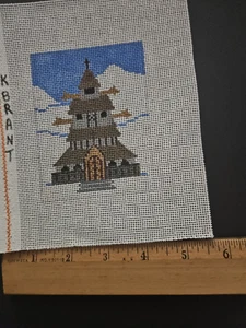 Needlepoint canvas 18ct K Brant Nordic church 4" x 3" rectangle shape - Picture 1 of 3