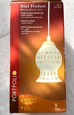 NUEVO EN CAJA PORTAFOLIO 211451 MINI COLGANTE LUZ DISEÑO PIEDRA FÓSIL TAPA Y TOLDO ACCESORIO Foto 1 de 4