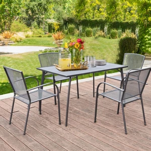 5-Piece Metal Patio Dining Set W/ Large Table 4 Chairs Outdoor Furniture Grey - Picture 1 of 10
