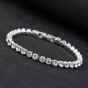 Swarovski Elements Silver Metallic Diamond Link Crystal Cuff Bracelet Bangle 925 - Picture 1 of 3