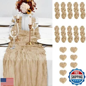 10PCS Beige Cheesecloth Table Runner 10ft Boho Gauze Fabric Cheese Cloth Tabl - Picture 1 of 5