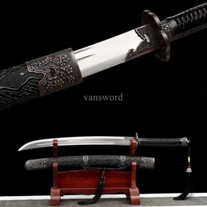 20''Hand Forged Carbon Steel Chinese Dao 绣春刀 Double Groove With Black Scabbard. - Picture 1 of 11