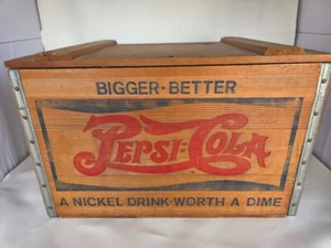 Vintage Wooden Pepsi-Cola Crate Bigger Better Nickel Drink Advertising Box - Picture 1 of 8