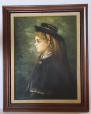 Vintage Allio Oil on Canvas Portrait of Young Girl with Hat 16.5 x 21.5 Framed