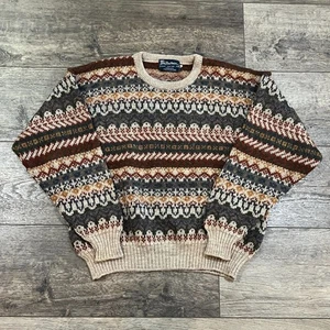 Vintage 80s Burberrys Made in England Fair Isle Wool Sweater 100% Wool Medium - Picture 1 of 9