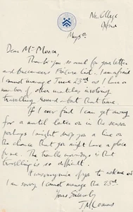 Extremely Rare JOHN LOMAS †27 (Suicide) First Class Cricketer Signed Letter - Foto 1 di 1