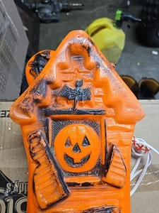 Vintage 70s 80s Halloween Haunted House Blow Mold Pumpkin 17” - Picture 1 of 10