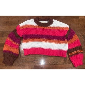 Altar'd State Striped Knit Cropped Sweater M Multicolor Chunky Casual Warm - Picture 1 of 4