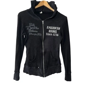 Y2K Liberty Wear American Rebel Strass Hoodie Biker Glam Gothcore Damen M - Bild 1 von 11