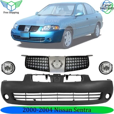 Front Bumper Cover Fascia & Grille Assembly Kit For 2000-2004 Nissan Sentra Foto 1 de 4
