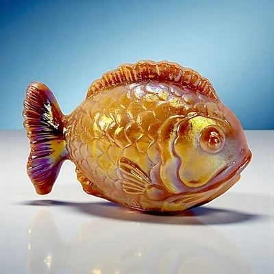 VTG Guernsey Art Glass Fish Iridescent Orange Carnival Paperweight Ohio USA 3.5" - image 1 of 4