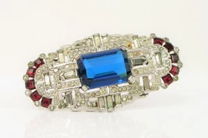 ANTIQUE BEAUTIFUL POSSIBLE TRIFARI SILVER TONE FACETED RHINESTONE BAR BROOCH PIN - Picture 1 of 4