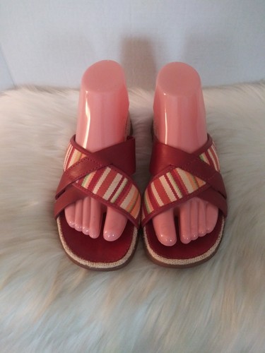 Sandali Timberland donna taglia 7 slip on rossi a righe tela pelle punta aperta