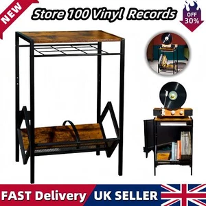 Vinyl Record Player Stand Display Shelf 100 Album Storage Retro Charm Black NEW - Picture 1 of 9