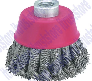 Cepillo de copa de alambre trenzado redondo de acero de 3" cepillo universal NPT eje - Imagen 1 de 4