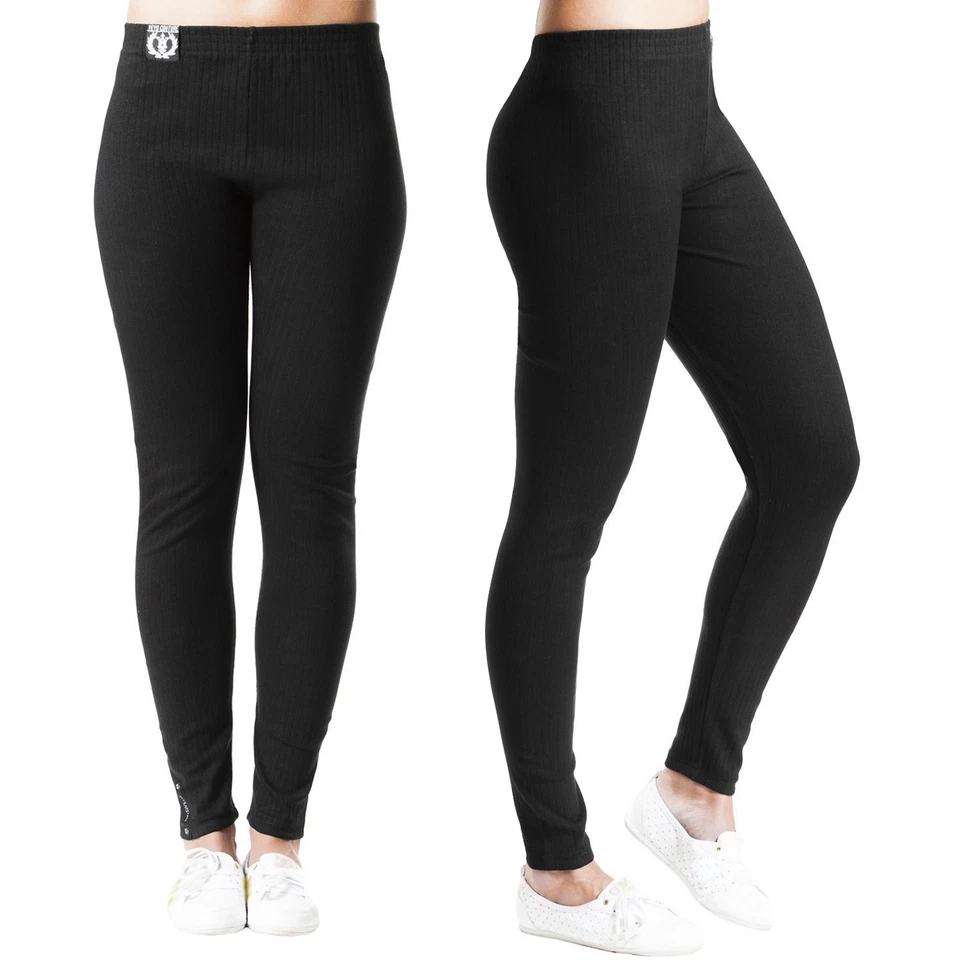 BRUBAKER Lot de 2 Coton Leggings Pantalon Chaud Femmes Longue Taille Haute Noir - Photo 1/3