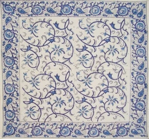 Rajasthan Vine Block Print Cotton Table Napkin 20" x 20" Blue - Picture 1 of 1