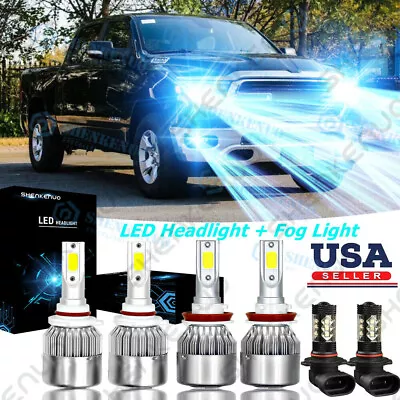 8000K LED Headlight+Fog Light Bulb for 2009-2019 Dodge Ram 1500 2500 3500 4500 - Image 1 of 4
