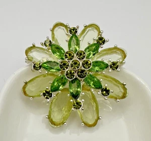 Broche vintage tonos de flor verde de 1,75 pulgadas tono plateado impresionante - Imagen 1 de 12