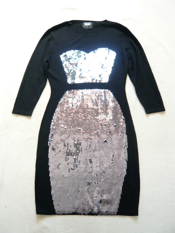 Markus Lupfer NUEVO Negro 100% Lana Merino Vestido con Lentejuelas Estilo ceñido al cuerpo 10/12 Foto 1 de 4