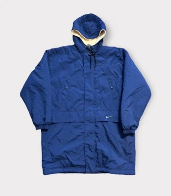 Jaqueta Nike Vintage Adulto Média Azul Sherpa Forrada Parka com Capuz Zíper Completo Anos 90 - Imagem 1 de 4