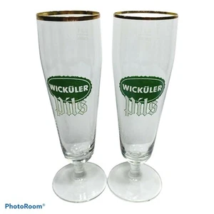 2 Wickuler Beer Glass Pilsner Gold Rim Pedestal Footed 0.2L German Vintage - Picture 1 of 4
