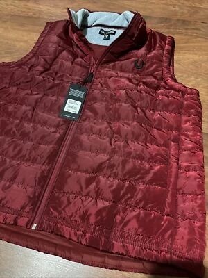 NUEVO CON ETIQUETAS TRUE RELIGION HS Chaleco Puffer Cremallera Completa Rojo Dalia/X-Grande #107686 Foto 1 de 4