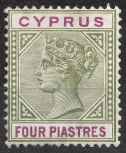 SG44 Sn:#32 4 piastres 1896 CYPRUS Definitive Issues -Queen Victoria , MNH , F - Picture 1 of 2