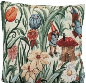 Gnomes Cushion Cover Trolls Greenery Woven Cotton Fabric Tapestry 16-22” - Picture 1 of 5