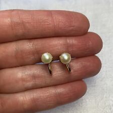 Vintage Retro 12 KT Gold Filled Small Pearl Prong Set Dainty Screwback Earrings