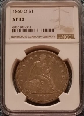 Dólar Liberty Seated 1860-O, NGC XF40, emocionante año umbral, con tonificación Foto 1 de 4
