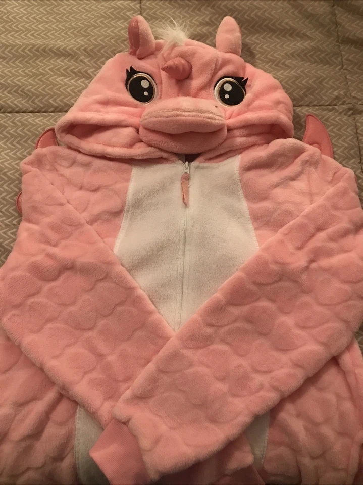 Secret Treasures 独角兽 Heart Onesie睡衣粉色 L 全拉链帽口袋服装 — 第 1/4 张图片