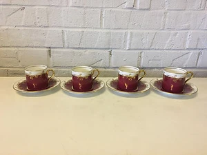 Vintage Antique Aynsley Set of 4 Cups & Saucers w/ Red & Gold Decoration - Picture 1 of 10