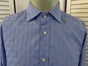 Camisa de Vestir Para Hombres THOMAS DEAN Contraste Puño Abatible AZUL Geométrica M MEDIANA - Imagen 1 de 7