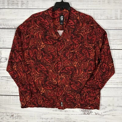 Vtg GUESS Shirt Mens XL Camp Collar Long Sleeve Red Paisley Rayon Hong Kong - Image 1 of 4