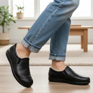 Zapatos cómodos sin cordones forrados de piel de oveja negros SAS para mujer 10 cálidos de invierno - Imagen 1 de 9