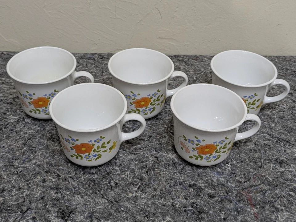 Juego de 5 tazas planas florales flor silvestre vintage CORNING CORELLE café té Foto 1 de 4