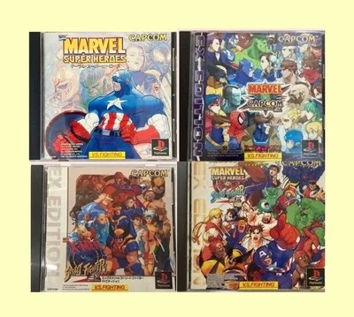 Marvel Super Heroes Heroes VS Street Fighter X-Men Set of 4 PS1 Capcom Tested - Image 1 of 2