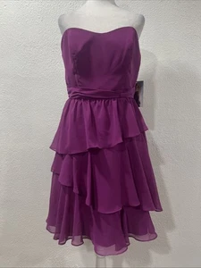 Alfred Angelo Violet Chiffon Strapless Tiered Mini Dress NWT Formal Cocktail 10 - Picture 1 of 10